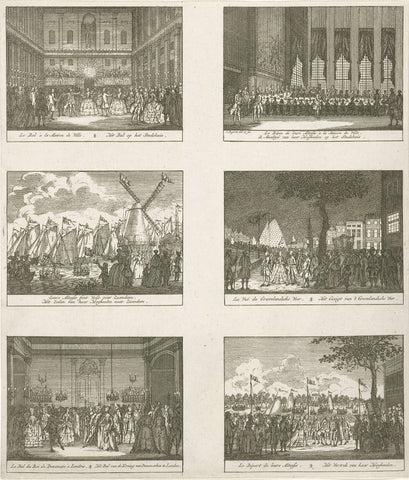 Blad met vijf voorstellingen van het bezoek van Willem V en Wilhelmina van Pruisen aan Amsterdam, 1768, Cornelis Bogerts, 1768 Canvas Print