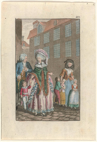 Two women, a man and four children walking on the street, anonymous, c. 1780 Canvas Print