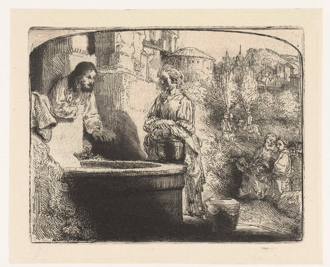 Christ and the woman of Samaria: an arched print, Rembrandt van Rijn, 1850 - 1906 Canvas Print