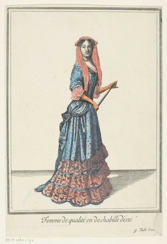 Femme de qualité en deshabille d'esté, anonymous, c. 1680 - c. 1690 Canvas Print