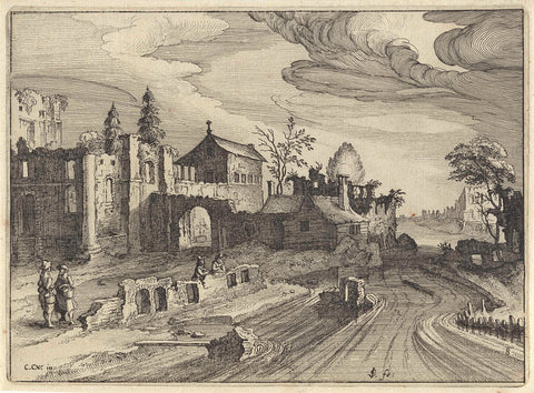 House between ruins, Claes Jansz. Visscher (II), 1613 Canvas Print