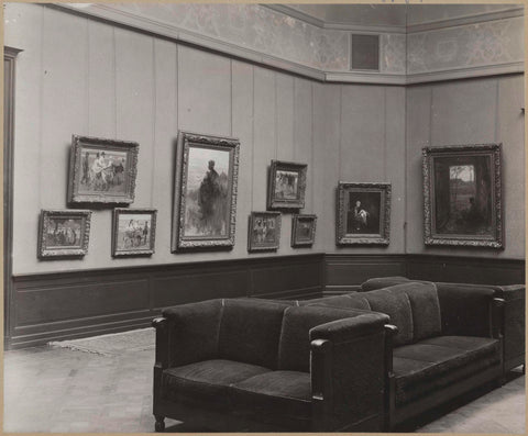 Room with nine paintings, including three representations with easels, c. 1910 - c. 1930 Canvas Print