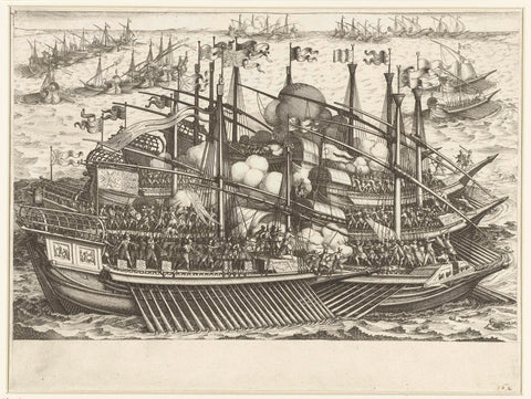 First naval battle of the ferdinando I de' Medici fleet against the Turkish fleet, Jacques Callot, 1614 - 1620 Canvas Print