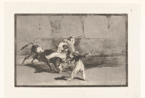 Bull is seized by bullfighters, Francisco de Goya, 1811 - 1816 Canvas Print