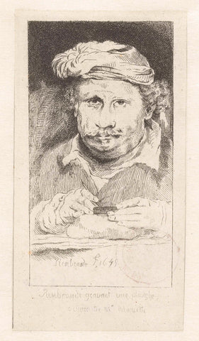 Self-portrait, drawing on an etching-plate, Pierre François Basan, 1733 - 1797 Canvas Print