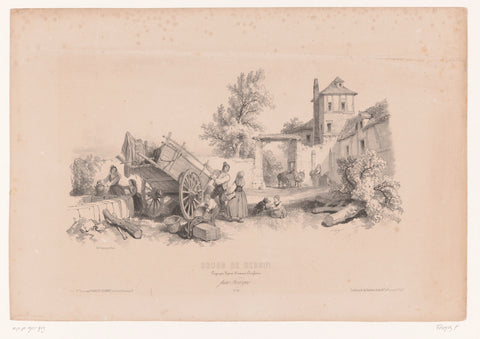 Farm with well, harvestman and various figures, Fortuné Férogio, 1845 - 1846 Canvas Print