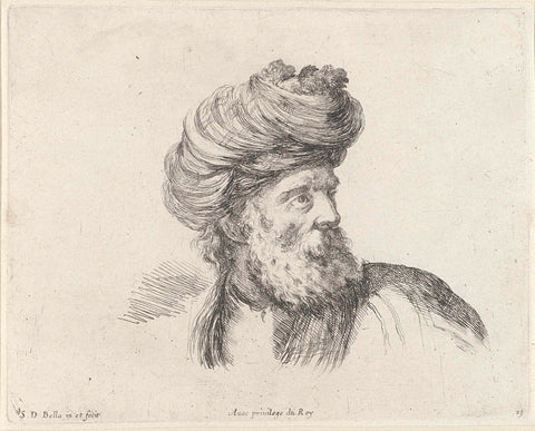 Head of a Turkish man with beard and turban, accustomed to the right, Stefano della Bella, 1620 - 1664 Canvas Print