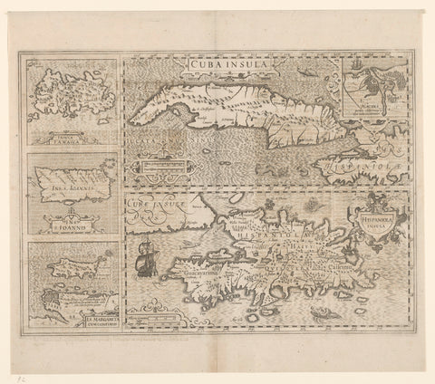 Map of five Caribbean islands: Cuba, Haiti, Jamaica, Puerto Rico and St. Margareta, anonymous, 1606 - 1634 Canvas Print