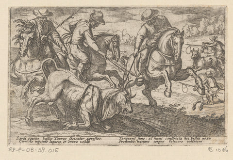 Hunters strike wild oxen in the ropes, Antonio Tempesta, 1602 Canvas Print