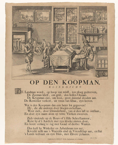 Lofdicht op de koopman, ca. 1700, anonymous, 1756 - 1804 Canvas Print