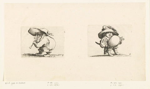 Dwarf with flute (flageolet); Dwarf with sword, a knot row on the belly, Jacques Callot, 1621 - 1676 Canvas Print