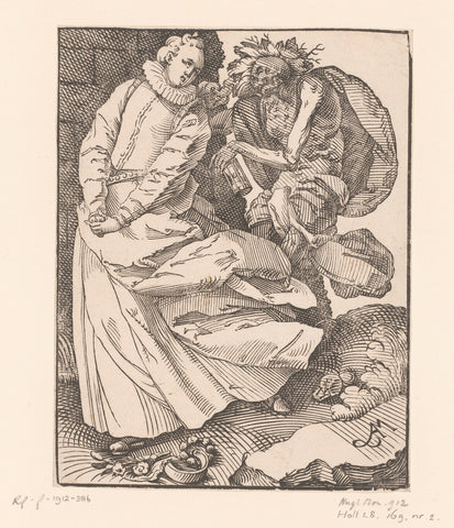 Young woman seized by Death, Monogrammist MLF, Anton Möller (der Ältere), 1573 - 1611 Canvas Print