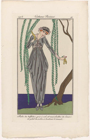 Journal des Dames et des Modes, Costumes Parisiens, 1913, No. 91 : Robe de taffetas (...), George Barbier, 1913 Canvas Print