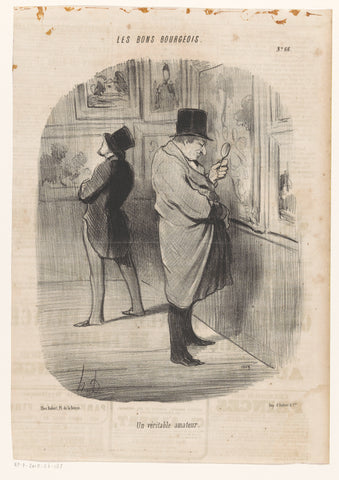 Man looks at a painting through a magnifying glass, Honoré Daumier, 1847 Canvas Print