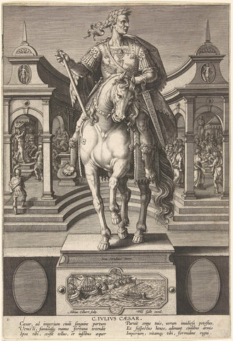 Julius Caesar on horseback, Adriaen Collaert, 1587 - 1589 Canvas Print