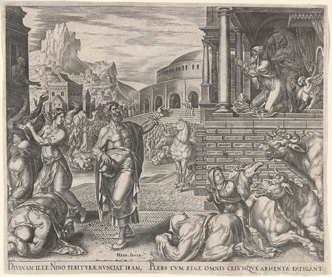 Jonah Foretells the Fall of Nineveh, Philip Galle, 1566 Canvas Print