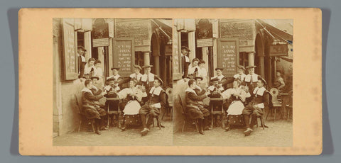 Men and women in historical costume at a café during the exhibition Oud-Holland in 1897, Amsterdam, anonymous, 1897 Canvas Print