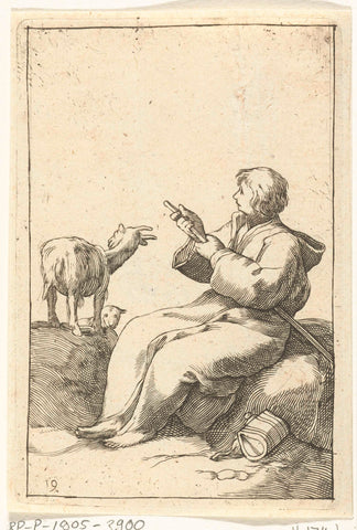 Sitting goat herder, Frederick Bloemaert, after 1635 - c. 1709 Canvas Print