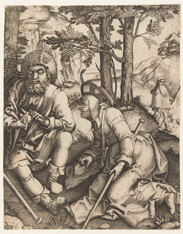 Three pilgrims, Marcantonio Raimondi, 1506 - 1534 Canvas Print