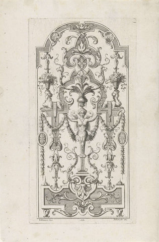 Panel with herm and two sphinxes, Moritz Bodenehr (possibly), 1675 - 1748 Canvas Print