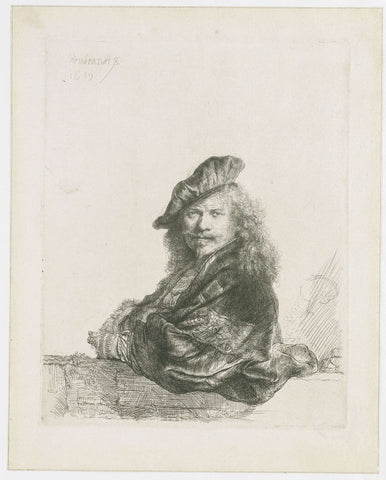 Self-portrait leaning on a stone sill, Rembrandt van Rijn, 1639 Canvas Print