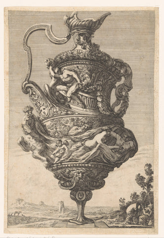 Ornamental vase on narrow foot, Jean Lepautre, 1648 - 1655 Canvas Print