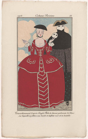 Journal des Dames et des Modes, Costumes Parisiens, 1913, No. 56 : Travestissement d'après Longhi : (...), George Barbier, 1913 Canvas Print