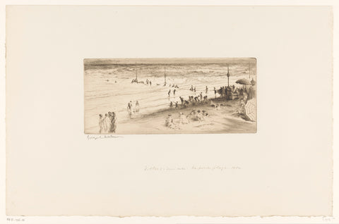 View of Villers-sur-mer with figures on the beach and in the sea, Edgar Chahine, 1930 Canvas Print