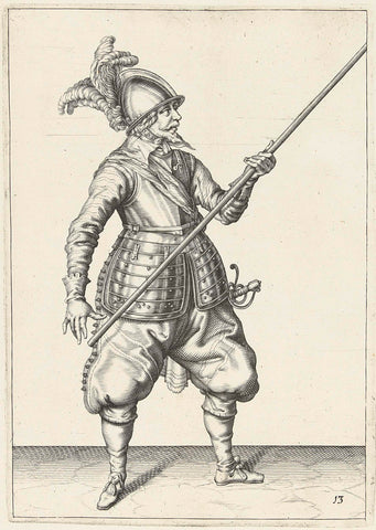 Soldier carrying his skewer with his left hand on his right side, the tip pointed upwards at an angle, Jacob de Gheyn (II) (workshop or), 1597 - 1607 Canvas Print