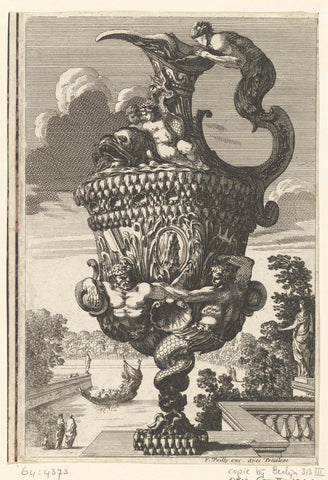 Schenkkan met twee figuren van Neptunus, Jean Lepautre, 1669 - 1693 Canvas Print