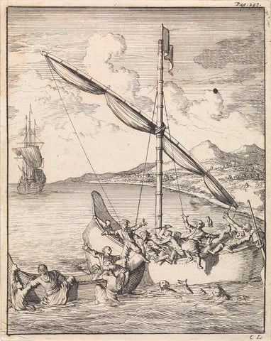 Combat on a Malaysian prauw in the bay of Siam (Thailand), Caspar Luyken, 1698 Canvas Print