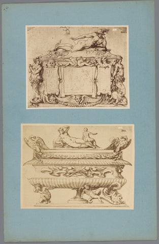 Two photo reproductions of drawings of presumably a tomb and a bowl, anonymous, c. 1875 - c. 1900 Canvas Print