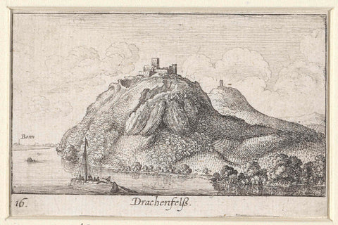 View of the Drachenfels on the Rhine, Wenceslaus Hollar, 1635 Canvas Print