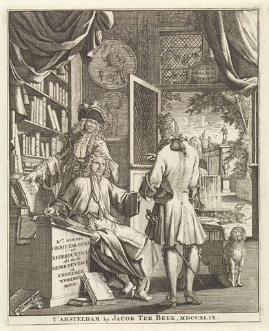 Two gentlemen visiting a scholar, Jan Goeree, 1749 Canvas Print