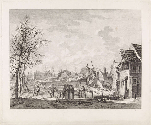 View of the Rapenburg in Leiden after the gunpowder disaster of 12 January 1807, Leendert Overbeek, 1807 - 1809 Canvas Print