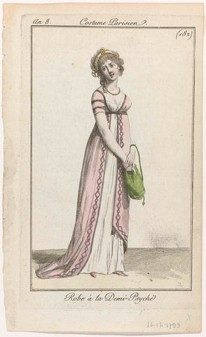 Journal des Dames et des Modes, Costume Parisien, 26 décembre 1799, An 8, (182) : Robe à la Demi-Psyché, Pierre Charles Baquoy, 1799 Canvas Print