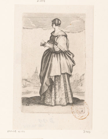 Franse edelvrouw met vouwwaaier, gekleed volgens de mode van ca. 1630, Abraham Bosse, 1629 Canvas Print