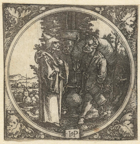 Man and two servants or porters, Hans Sebald Beham, 1510 - 1550 Canvas Print