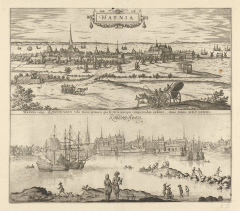 View of Copenhagen, land side and sea side, Jan Luyken, 1682 Canvas Print