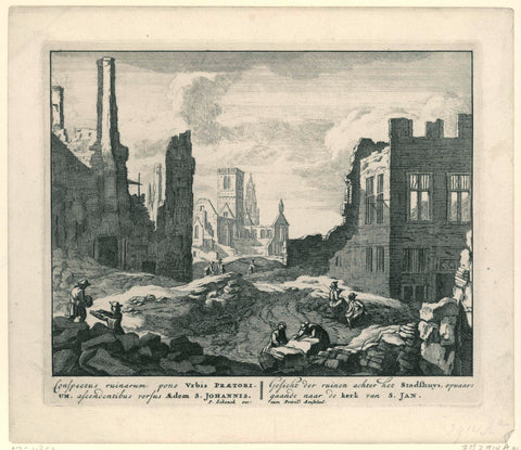 Ruins in Brussels, 1695, Pieter Schenk (I), 1695 Canvas Print