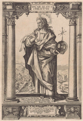 Zegenende Christus, Hieronymus Wierix, 1580 - 1613 Canvas Print