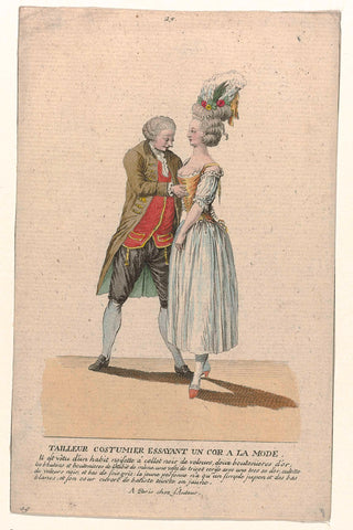 Gallerie des Modes et Costumes Français, 1785, nr. 25, nr. 49, Kopie naar P 85 : Costume tailor trying (...), Pierre Gleich (possibly), c. 1785 Canvas Print