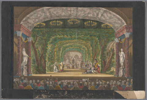 View on the stage of the Schouwburg in Amsterdam with a performance for William V and Wilhelmina of Prussia on 1 June 1768, anonymous, 1768 - 1799 Canvas Print