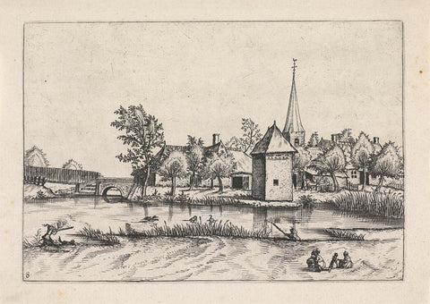 View of a Village with a Bridge and a Church, Johannes or Lucas van Doetechum, 1610 - before 1676 Canvas Print