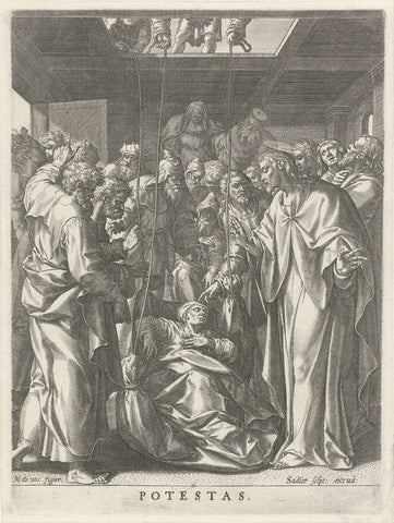 Healing of a paralyzed: power, Johann Sadeler (I), 1585 - 1588 Canvas Print