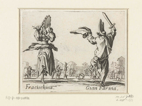 Twee straatartiesten als Fracischina en Gian Farina, Jacques Callot, 1621 - 1622 Canvas Print