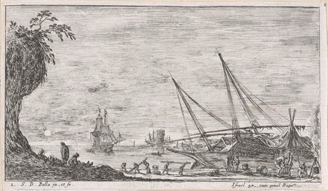 Coastal landscape with ship on the side, Stefano della Bella, 1620 - 1664 Canvas Print