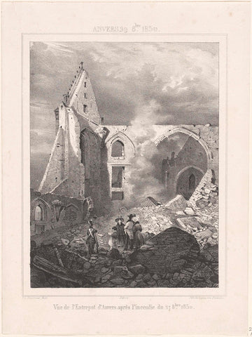 Ruins of the warehouse in Antwerp, 1830, Théodore Fourmois, 1830 - 1831 Canvas Print