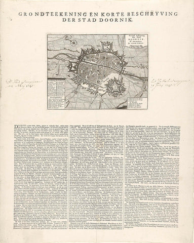 Map of Tournai with description of the city, anonymous, 1734 - 1744 Canvas Print