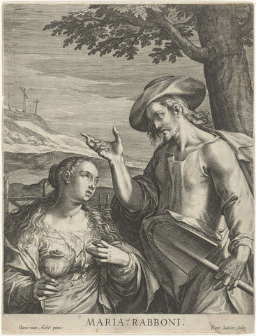 Christ appears as a gardener to Mary Magdalene (Noli me tangere), Johann Sadeler (I), 1560 - 1600 Canvas Print